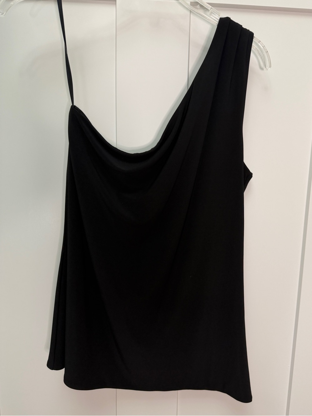 White House Black Market Asymmetrical Black One-Shoulder Drape Top